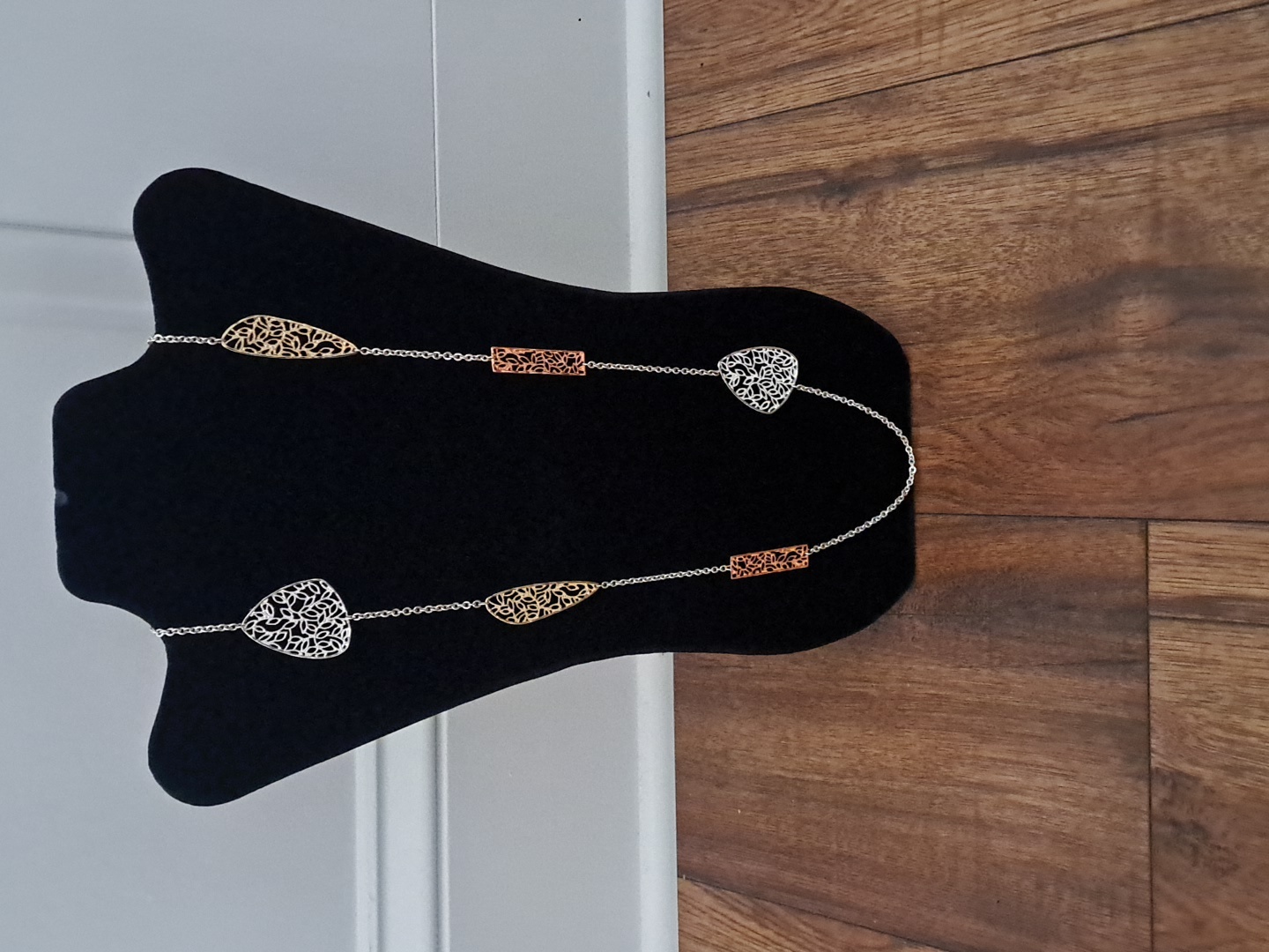 Tri-Tone Filigree Long Necklace - Silver, Gold & Rose Gold